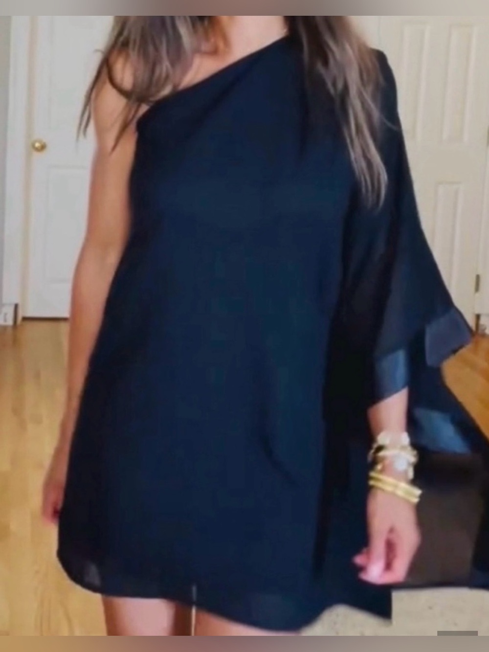 VENUS Black Asymmetric Draped Top